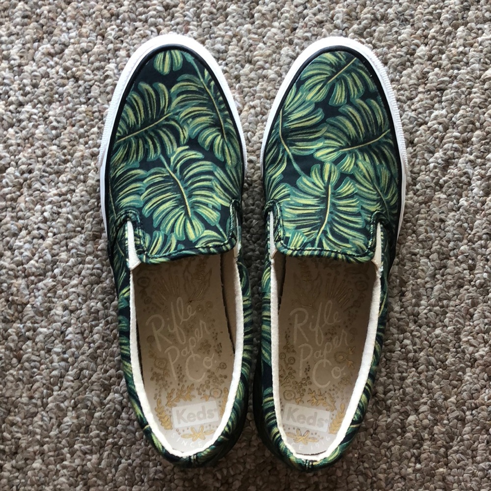 Keds x Rifle paper co monstera slip ons